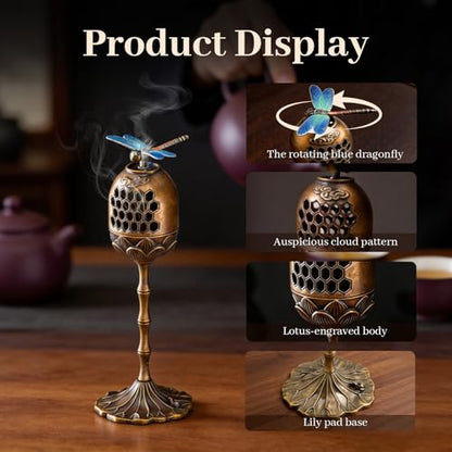 Incense Burner, Brass Alloy Incense Holder Hollow-Out Carving Bakhoor Burner with Meditation, Yoga, Home Office Decor for Spiritual Gifts (6.5 Inch Tall)