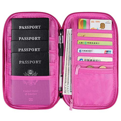 VanFn RFID Travel Passport Wallet, Family Passport Holder, Trip Document Organizer P.Travel Series (Rose Red) - color: Rose Red
