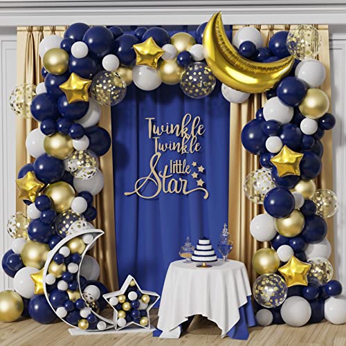 Twinkle Twinkle Little Star Party Decorations,127Pcs Navy Blue White Gold Balloon Garland Arch Kit,Moon and Star Foil Balloons Baby Shower Gender Reveal Birthday Ramadan Eid Mubarak Party Decorations - color: Navy Blue