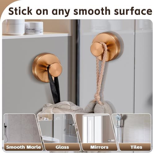 Suction Cup Hooks for Shower,Stainless Steel Towel Hooks No Drill | Vacuum-Lock Mount, Removable and Reusable for Glass, Tile, Metal and Smooth Non-Porous Surfaces(2 Pack,Champagne Bronze) - color: Champagne Bronze