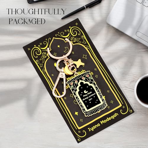 Islamic Keychain – Gold-Plated Enamel Muslim Keychain with Quran Verse & Charms, Islamic Gifts for Women & Men - color: Black