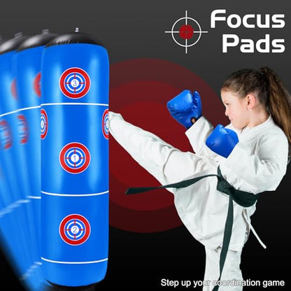 7 Pcs Kids Punching Bag Set Include Boxing Gloves, Inflatable Punching Bag, Hand Wraps, Hand Pads, Air Pump, Kids Boxing Training Set for Karate Kickboxing Taekwondo - color: Blue