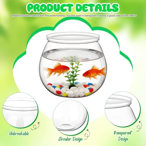 Toddmomy 1 Gallon Transparent Plastic Fish Bowl Small Round Aquarium for Goldfish Turtles Tabletop Fish Tank Office Home Decor