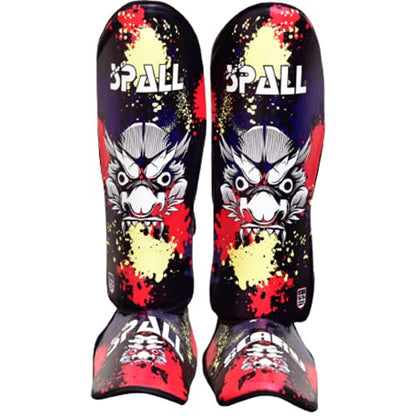 Spall Pro US Muay Thai Guards Shin Guards for Kickboxing Martial Arts BJJ Boxing Sparring with MMA Foot Protector (X-Small Scary, Blue)