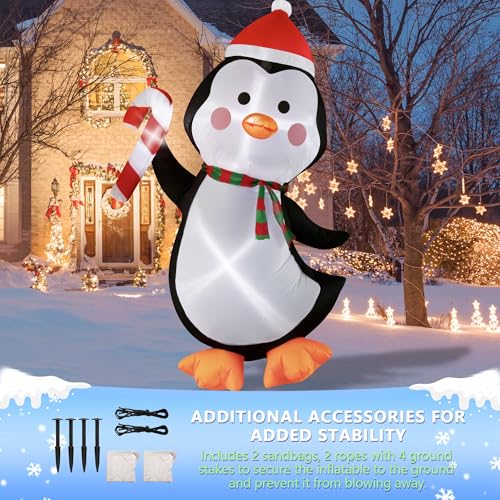 5FT Christmas Inflatables Outdoor Decorations Penguin Holding Candy Cane Blow Up Cute Christmas Decor Built-in LED Lights for Xmas Yard Outside Indoor Party Lawn Garden Porch Holiday - style: 5FT Penguin with Candy Cane