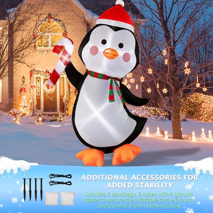 5FT Christmas Inflatables Outdoor Decorations Penguin Holding Candy Cane Blow Up Cute Christmas Decor Built-in LED Lights for Xmas Yard Outside Indoor Party Lawn Garden Porch Holiday - style: 5FT Penguin with Candy Cane