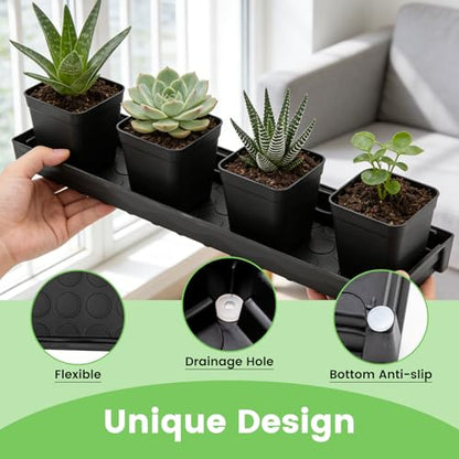 5 Pack Plant Saucer Growing Tray, Rectangular Windowsill Plant Pot Trays with Removable Drainage Hole, Seed Starter Tray Plastic Plant Drainage Saucers for 4 inch Flower Seedling Pots - size: 16"x4.5"x1.5"