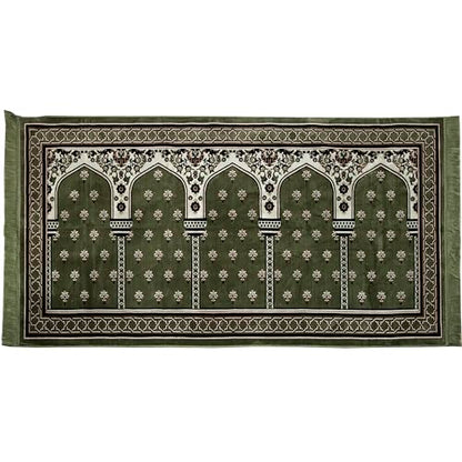 Modefa Turkish Islamic Prayer Rug - Multi Person Janamaz Sajada for Family or Large Gathering & Group Praying Carpet - Wide Plush Velvet Praying Mat Mihrab (5 Person Green) - color: Mihrab Green