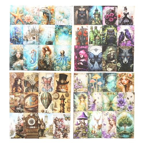 4Pcs Washi Sticker Books, Fantasy Stickers for Scrapbooking, DIY Crafts, Mini Journaling Supplies & Junk Journal Ephemera - color: Fantasy Mini