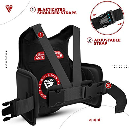 RDX Boxing Body Protector, MMA Kickboxing Muay Thai Boxing Chest Guard, Sparring Training Heavy Punching, Kara Adjustable Strike Shield, Martial Arts Upper Body Ribs Protection Pad, Taekwondo Vest - size: Small-Medium