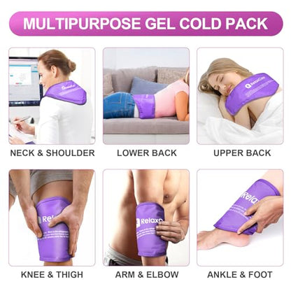 RelaxCoo Neck Ice Pack Wrap, Reusable Gel Ice Pack for Neck Shoulders, Cold Compress Therapy for Pain Relief, Injuries, Swelling, Bruises, Sprains, Inflammation and Cervical Surgery Recovery Purple - style: Purple-1 Pack