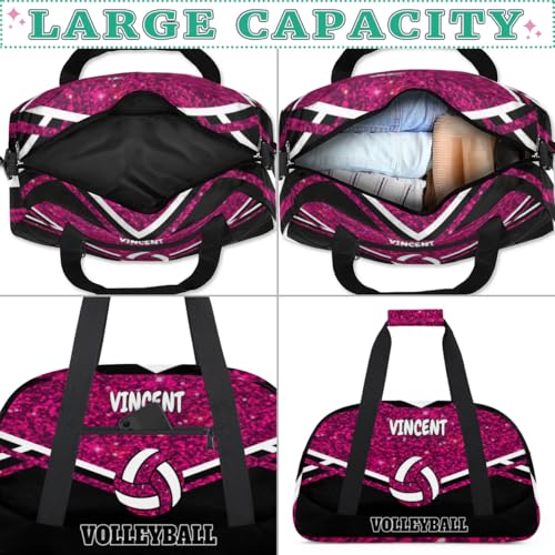 Personalized Volleyball Bag, Casual Bag Sport Duffel Gym Bag Weekender Bags Travel Duffel Bag, Rose Purple Sequins Black Background - color: Rose Pink