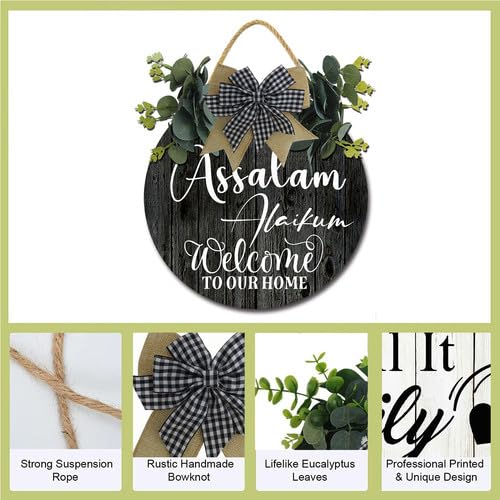 이슬람 벽 장식 Assalamu Alaikum Welcome To Home 표지판 30.5cm(12인치) 소박한 나무 현관 화환 행거 실내 실외 농가 가정 현관 창문 장식 - color: LW3, size: 12x12inch