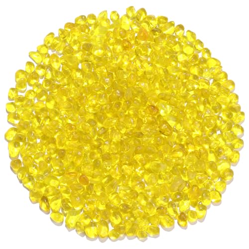 QYGL Yellow Clear Glass Pebbles, 0.55 lb Sea Glass Stones for Vase Fillers | Tumbled Transparent Glass Gemstones for Fish Tank Gravel, Aquarium Rocks, DIY Crafts, Plant Pots, Wedding & Home Decor - color: Yellow