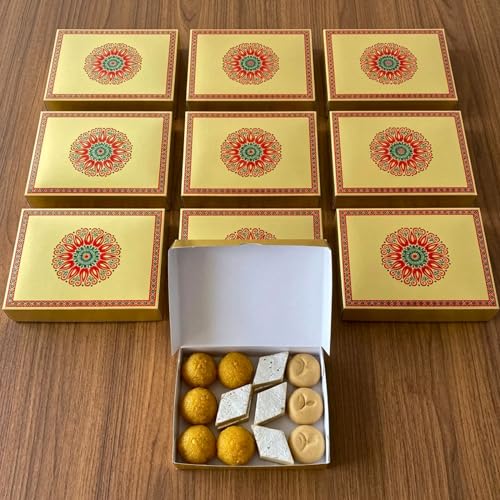 LOVENSPIRE Mandala Design Empty Sweet Boxes for Mithai, Ladoo, Cookies & Dry Fruits Treats – Small Cardboard Containers for Wedding, Pooja, Housewarming, & Indian Return Gift Packaging 1Kg (10 Pcs) - color: 1 Kg, size: 1 count (Pack of 10)