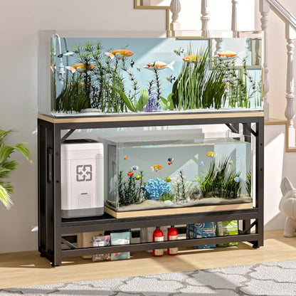 METYERRY 55 Gallon Fish Tank Stand with Power Outlet,Adjustable Aquarium Stand, Heavy Duty Terrarium Stand,Metal Frame Reptile Turtle Tank Stand Suitable for Home Office,860LBS Capacity, Black - color: Black, size: 55 Gallon