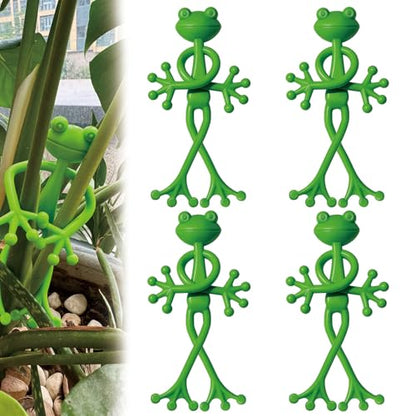 4 pcs Frog Plant Stand, Multipurpose Green Frog Plant Supports Steady Cartoon Plant Branches Tie Down, Frog Plant Holder for Potted Plants, Plant propagation buddy Cute Frog Flower Pot Hugger Plant Climbing Fixture Clips Perfect for Indoor Outdoor Garden