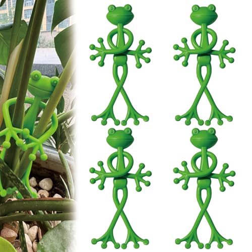 4 pcs Frog Plant Stand, Multipurpose Green Frog Plant Supports Steady Cartoon Plant Branches Tie Down, Frog Plant Holder for Potted Plants, Plant propagation buddy Cute Frog Flower Pot Hugger Plant Climbing Fixture Clips Perfect for Indoor Outdoor Garden
