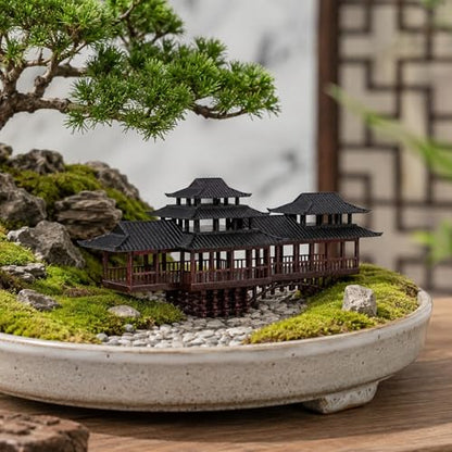 LOGOFUN Mini Chinese Pavilion Ornament Arched Bridge Bonsai Decor - 13.5CM | Ancient Pavilion And Bridge Model Adds Architectural Detail To Bonsai, Sand Tables, Garden Scenes, And Micro Landscapes