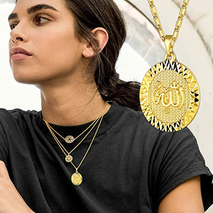 U7 Allah Pendant Necklace with Chain Platinum / 18K Gold Plated Muslim Jewelry Islamic Pendant - color: 05.Gold Plated