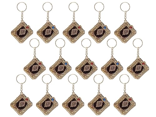 15PCS Mini Quran Keychain, Muslim Keychain, Mini Quran Book Key Chain, Islamic Hanging Key-ring, Muslim Jewelry Key Accessories, for Souvenir Gifts Bag Purse Handbag Ornament (Gold)