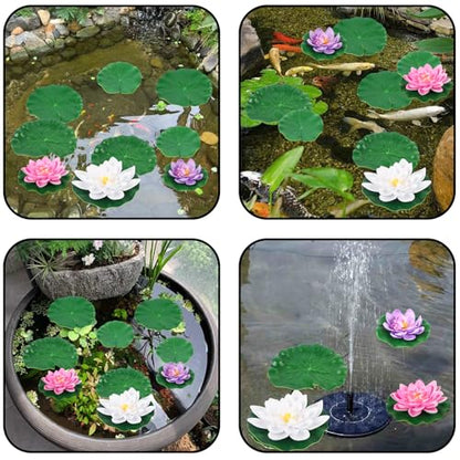 9 Pcs Artificial Floating Foam Lotus Flowers with Plastic Lotus Leaves, Artificial Lily Pads for Pond, Pond Plants Ornaments for Garden Koi Fish Pool Aquarium Pool Wedding Decor