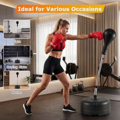 Goplus Punching Bag with Stand, 54.5"-62" Height Adjustable Speed Boxing Equipment with Gloves, Fillable Weighted Base, Fitness Reflex Bag for Teens Youth Adults Home Gym Workout MMA Training - color: Black