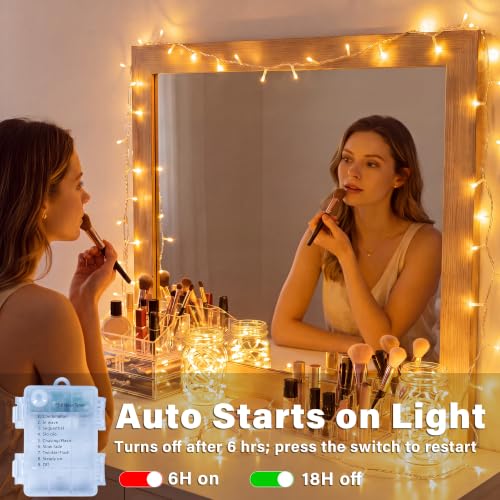 Ollny 2 Pack Battery Operated String Lights 200LED Warm White, Clear Wire - color: Warm White-(Clear Wire), size: 200 LED