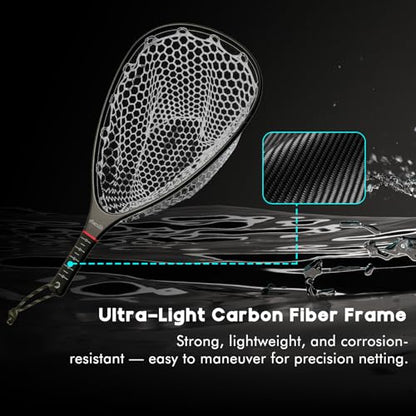 Floating Carbon Fiber Fly Fishing Net, 26" Standard / 37" Long - color: 26" Wading Net (Standard) - Black Carbon