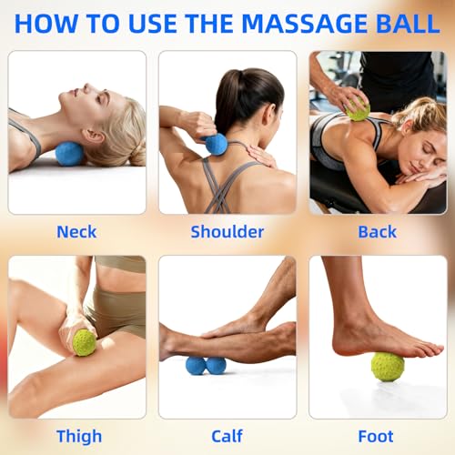 Peanut & Spiky Massage Ball Set, Double Lacrosse Peanut Roller + Firm Spiky Ball for Deep Tissue Myofascial Release, Trigger Point Therapy, Plantar Fasciitis & Muscle Recovery (Blue+Yellow) - color: Blue+yellow