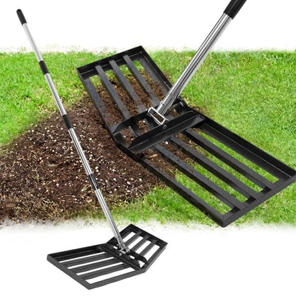 36" x 10" Lawn Leveling Rake, Angled Design Yard Leveler Rake | Stainless Steel Landscape Rake with 74" Adjustable Handle, Ground Leveler for Dirt, Farm, Sand, Soil, Pasture, Golf Course - size: 36 Inch