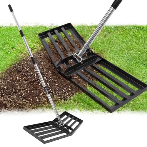 36" x 10" Lawn Leveling Rake, Angled Design Yard Leveler Rake | Stainless Steel Landscape Rake with 74" Adjustable Handle, Ground Leveler for Dirt, Farm, Sand, Soil, Pasture, Golf Course - size: 36 Inch