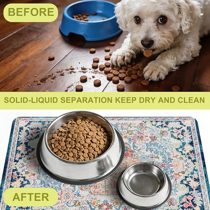 Cat Food Mat Pet Feeding Mats Dog Bowls Mat Cat Water Mat 12x20 Inch Boho4 - color: Bohemia Style 04