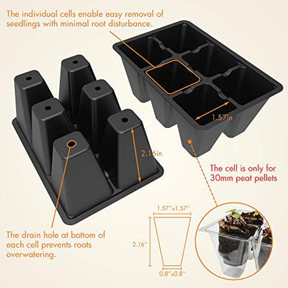 Gardzen 10 Pack Seed Starting Tray, Plant Germination Trays, Seed Starter Kit with Adjustable Humidity Vented Dome, Plant Growing Kit 6.6" x 4.5", Total 120-Cell, Black | Plant Germination Kit with Humidity Control Dome, 6.6"x4.5" Growing Trays for Seedli