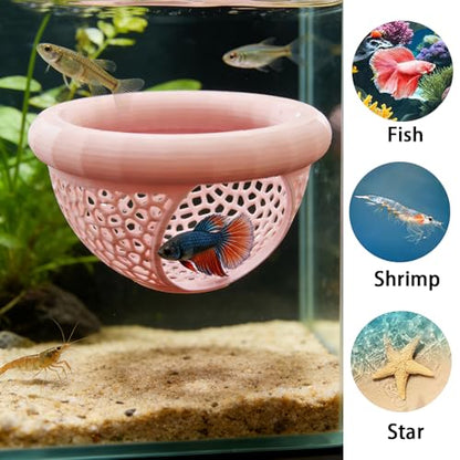 Floating Betta Hammock and Shrimp Feeder, Cave and Hammock, Small Fish Feeding Ring & Resting Spot, Fish Tank Accessories (Light Blue) - color: Light Blue