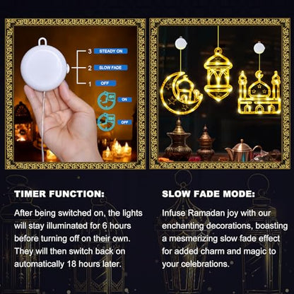 LOLStar Ramadan Decorations, 3 Pack Warm White Lantern, Moon, Mosque Eid Mubarak Window Lights Battery Operated Hanging LED Lights with Timer Function & Slow Fade Mode, Perfect Decor for Eid al Fitr - style: Lantern, Moon, and Mosque