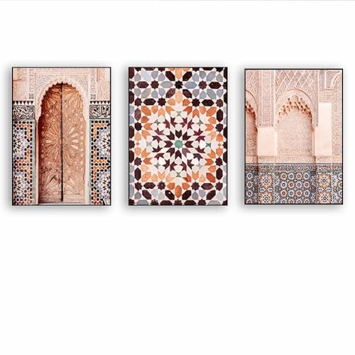 Set of 3 Moroccan Architecture Photography Posters and Prints Islamic Wall Art Canvas Painting Mosaic Wall Pictures for Living Room Decor No frame - color: C21, size: 30x40cm