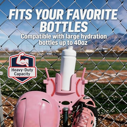 Baseball Softball Dugout Organizer - Fence-Mounted Hanging Holder for Bat Glove Helmet & Water Bottles - with Secure Clips - Heavy-Duty PLA 3D Print, Keeps Dugout Neat & Accessible - color: Pink