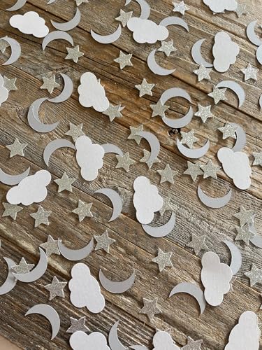 100PCS Moon Stars Table Scatter Confetti,Silver Glitter Moon Star Party Decoration for Birthday Wedding Theme Thanks Giving Party Valentine's Day Scatter Bless Confetti