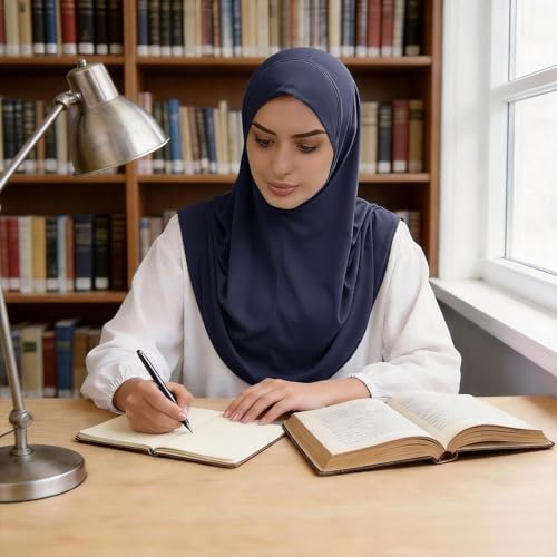 Instant Hijab Ready To Wear Hijab Scarf for Women Soft Long Muslim Jersey Hijabs Head Scarf for Prayer Abaya - color: Navy