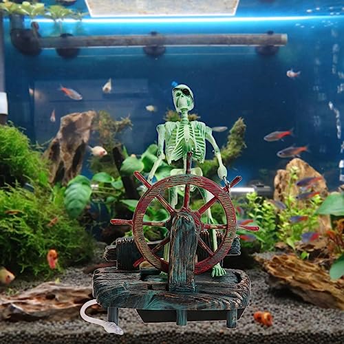 Aquarium Ornament Pirate Captain, Skeleton Seaman Landscape Fish Tank Decor, Undersea Air-Driven Aquatic Ornament Decorations for Home Fishing Tank/Arts Crafts/Decorating（Green）