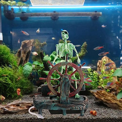Aquarium Ornament Pirate Captain, Skeleton Seaman Landscape Fish Tank Decor, Undersea Air-Driven Aquatic Ornament Decorations for Home Fishing Tank/Arts Crafts/Decorating（Green）