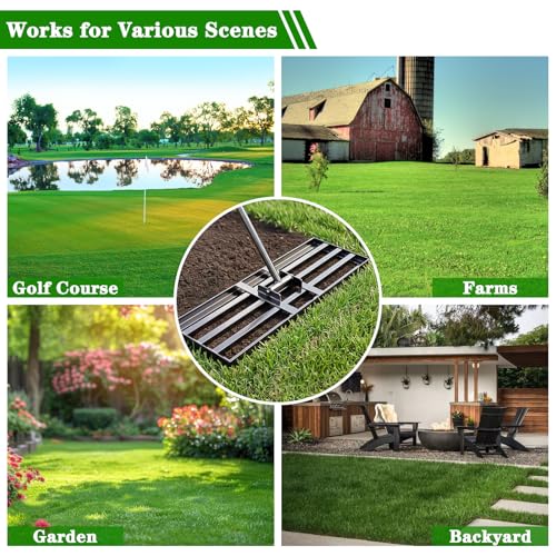 Lawn Leveling Rake 30x10 inch - Professional Ground Leveler for Soil & Sand, 6.5FT Ergonomic Long Handle Landscape Rake for Garden, Backyard, Top Dressing , Black - size: 30x10inch-6.5FT