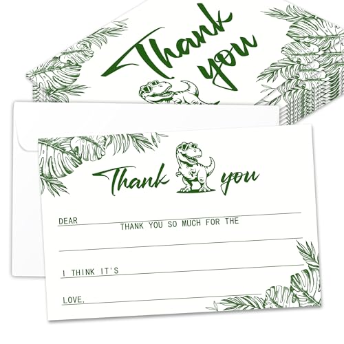 Kids Thank You Cards with Envelopes, Dinosaur Theme Fill in the Blank Thank You Notes for Kids, Toddler Stationery Set, Ideal for Birthday Party, Graduation & School Gag Gifts - B01 - color: Dinosaur Style