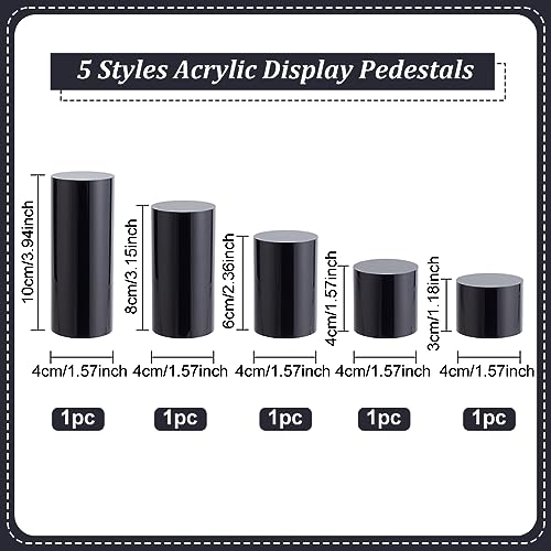 BENECREAT 5Pcs Black Acrylic Display Block 1.2/1.6/2.4/3.2/4 Inch Round Cylinder Solid Display Pedestal Stand for Jewelry Gem Display Pop Figures Cosmetic Showing - color: Black Round