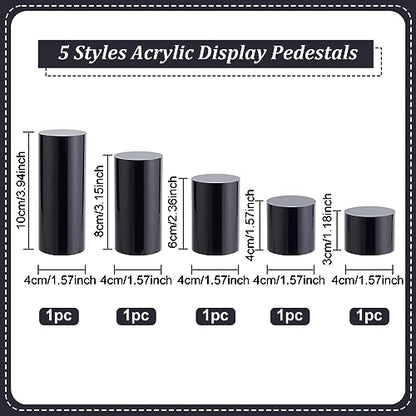BENECREAT 5Pcs Black Acrylic Display Block 1.2/1.6/2.4/3.2/4 Inch Round Cylinder Solid Display Pedestal Stand for Jewelry Gem Display Pop Figures Cosmetic Showing - color: Black Round