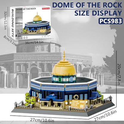 Dome of The Rock Building Blocks Set Islamic Architectural Model Bricks Toys for Kids Muslim Gifts for Kids Adult 983 Pieces - color: Gray, Brown, White
