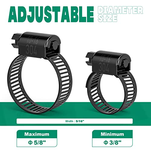 OURU 40PCS 3/8"-5/8 Black Hose Clamp,Adjustable 10-16mm Small Hose Clamps Stainless Steel,Metal Worm Gear Drive Hose Clamps for Automotive,Plumbing,Intercooler,Pipe,Fuel Line Radiator Clamps - size: 40PCS (3/8" - 5/8")