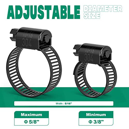 OURU 40PCS 3/8"-5/8 Black Hose Clamp,Adjustable 10-16mm Small Hose Clamps Stainless Steel,Metal Worm Gear Drive Hose Clamps for Automotive,Plumbing,Intercooler,Pipe,Fuel Line Radiator Clamps - size: 40PCS (3/8" - 5/8")