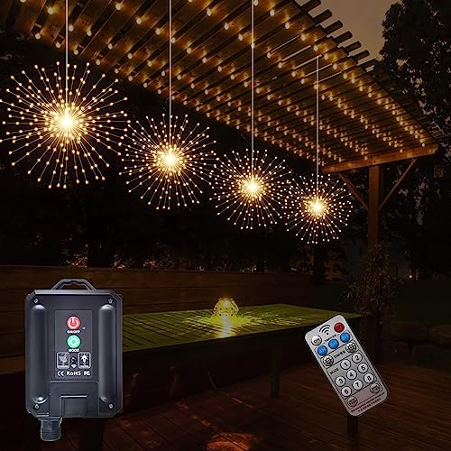SHUKAN 800LED Solar Starburst Sphere Lights,Firework Light Remote Timer - color: Warm Yellow, size: 4*17 inch